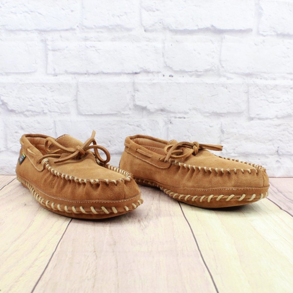 LL Bean Brown Suede Camp Moccasin Wicked Good Slippers Size 10 M - Picture 3 of 10